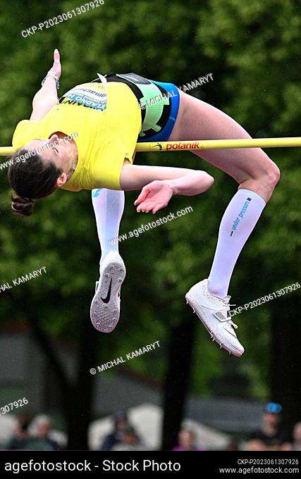 Ukrainian athlete Yuliya Chumachenko competes in hight jump during the Kladno Throws, the international athletic meeting, on June 13, 2023, in Kladno