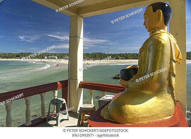Lovers Island Buddha image and the beach, Ngwesaung, Myanmar, Asia