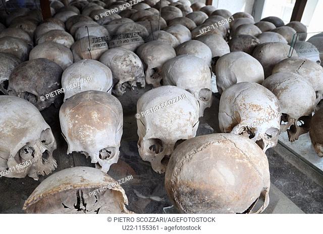 Phnom Penh (Cambodia): skulls of some victims of the Khmer Rouge regime at the Killing Fields of Choeung Ek
