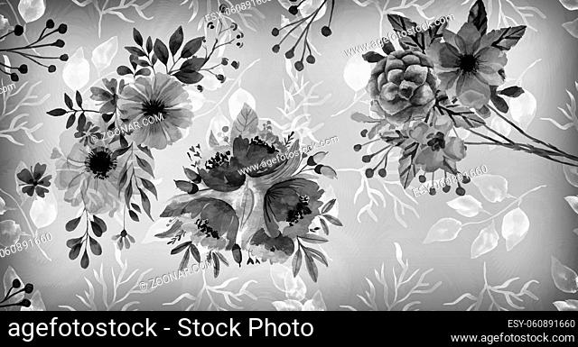 Floral set in vintage style, black and white image, light background. A set of floral elements for your compositions