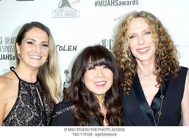 Melanie Hughes-Weaver, Judy Yonemoto, and Erica Dewey attend 2016 Make-up artists and Hair Stylists Guild Awards at Paramount Theatre at Paramount Studios on...