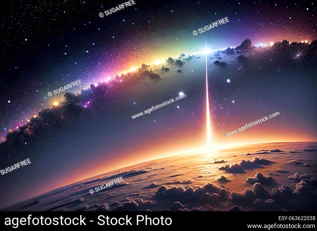 Abstract image of galaxy, planets, stars, Magellanic Clouds, Nebula, Pillars of creation. interstellar space. Cosmos, exploration, Universe concept