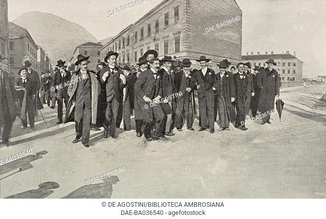 Group of students from the University of Innsbruck mocking the public security forces, Austria, photo by Italo Scotoni, from L'illustrazione Italiana