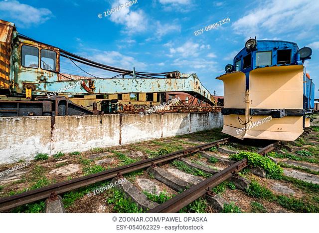 Image of an old disused snow plough train car on the side track