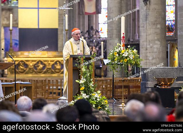 Cardinal and Archbishop Jozef De Kesel pictured during the celebration of the Easter Mass, at the Saint Michael and St Gudula Cathedral (Cathedrale Saints...