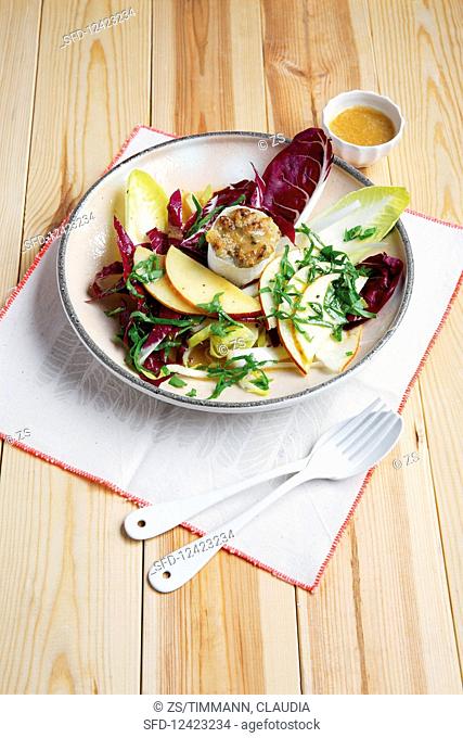 Goat's cheese and apple salad with walnuts