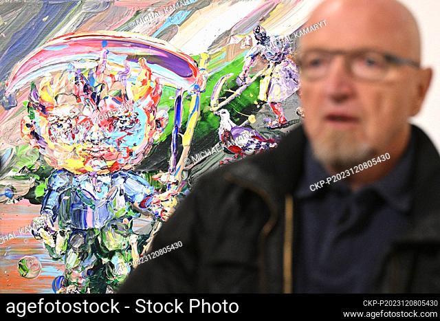 Czech painter Michael Rittstein on a press guided tour of his exhibition Feet on the Table at the Kampa Museum in Prague, Czech Republic, December 8, 2023