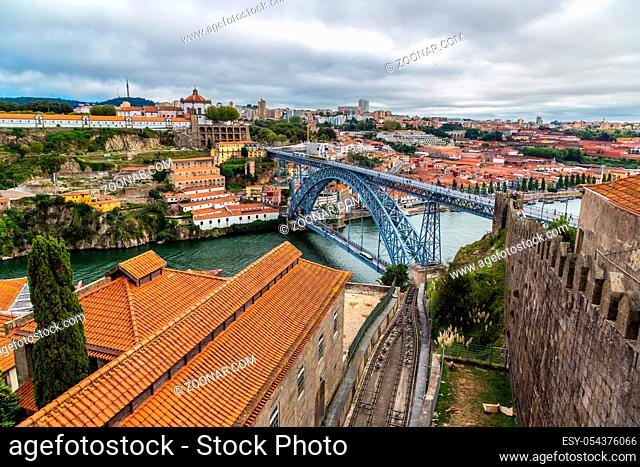 Dom Luis I bridge in Porto in Portugal in a summer day