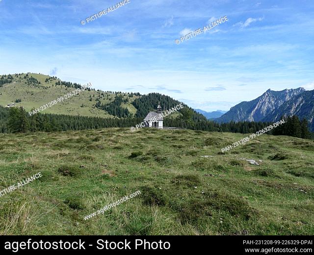 01 September 2023, Austria, Strobl: The historic Postalm Chapel is located at an altitude of 1284 meters on the Postalm in the Salzkammergut in Austria