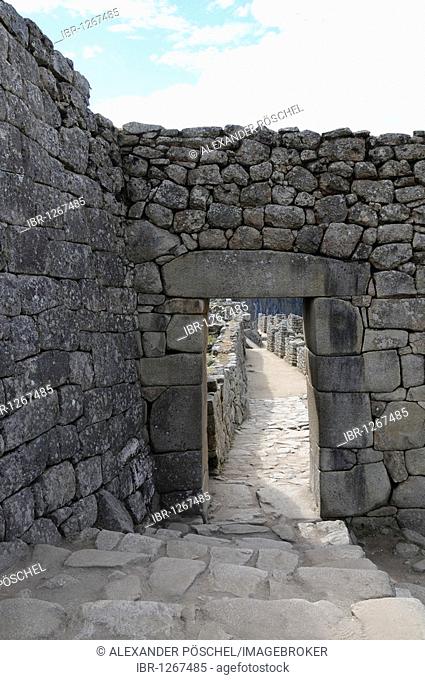 Puerta de acceso a la ciudad, city gate, Inca settlement, Quechua settlement, Machu Picchu, Peru, South America, Latin America