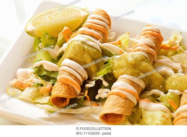 Fried Taquitos on Lettuce