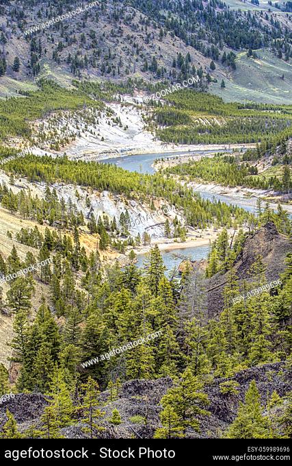 The meandering Yellowstone River near Tower Falls in Wyoming
