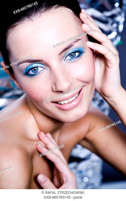 woman with blue makeup