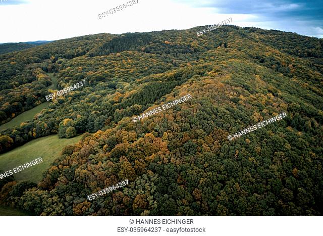 Aerial drone view of stunning colorful autumn fall forest