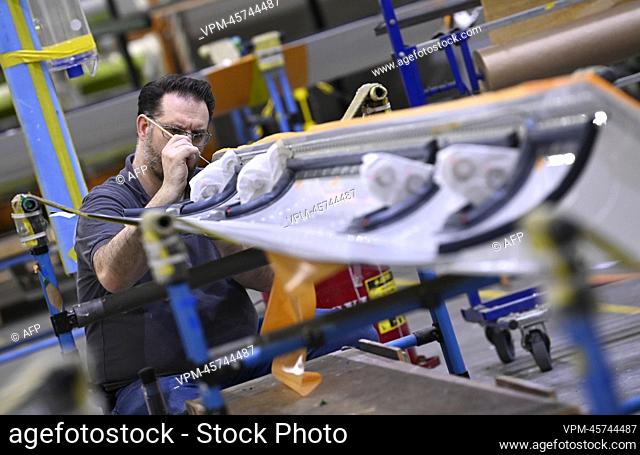 Illustration picture shows the production hall of aerospace company Sonaca after the presentation of the European pilot project for the design of the first...