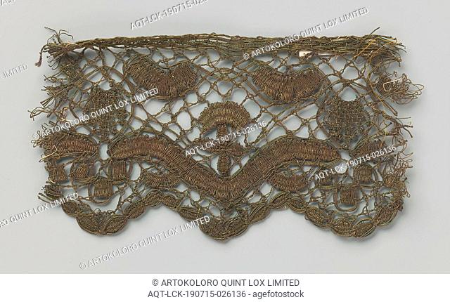 Strip of gold lace with cross in V-shape, Strip of bobbin lace, gold lace. The symmetrical pattern consists of a wide flared V-shape with a cross crowned in the...