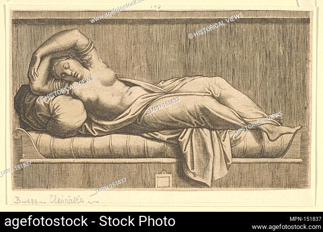 Cleopatra, partly naked laying on a bed. Artist: Anonymous; Artist: After Marcantonio Raimondi (Italian, Argini (?) ca. 1480-before 1534 Bologna (?)); Artist:...