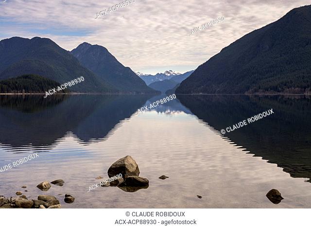 Mountain reflection on Alouette Lake in Golden Ears provincial park, Maple Ridge, British Columbia, Canada