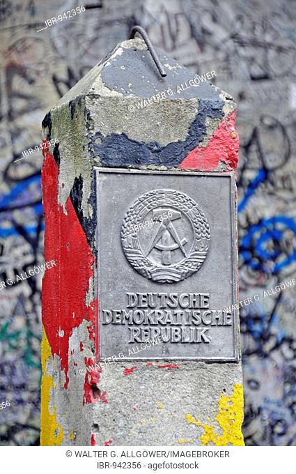 Original DDR border post in front of the Wall Museum at Checkpoint Charlie, Berlin, Germany, Europe