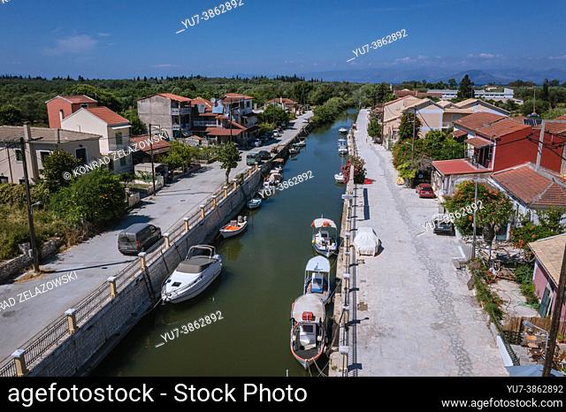 View of channel in Lefkimmi town on the island of Corfu, Ionian Islands, Greece