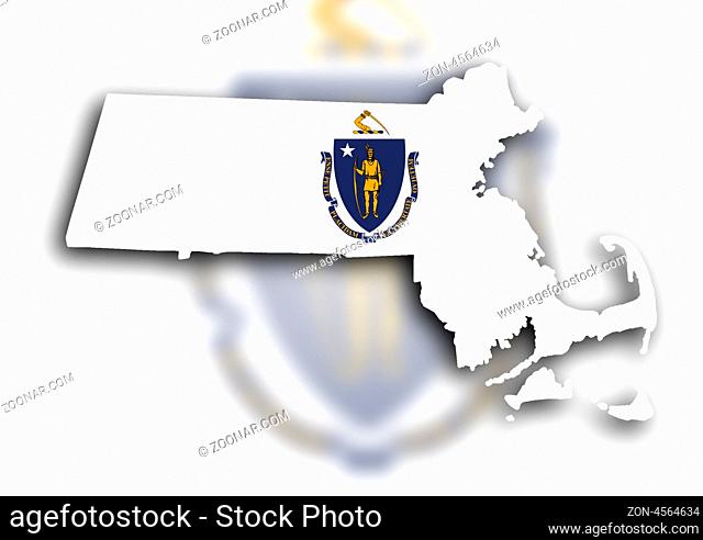 Map of Massachusetts filled with the state flag