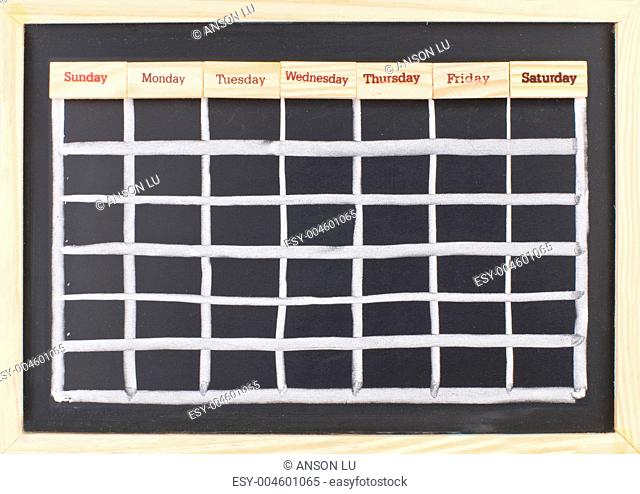 Monthly calendar with week words print