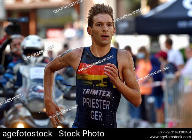 Lasse Nygaard-Priester of Germany won Triathlon World Cup race in Karlovy Vary, September 12, 2021. (CTK Photo/Slavomir Kubes)