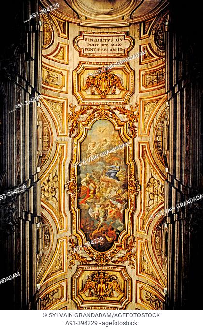 ‘Apparizione della Croce’ by Corrado Giaquinto (c.1744), painted ceiling in the Santa Croce in Gerusalemme church. Rome, Italy