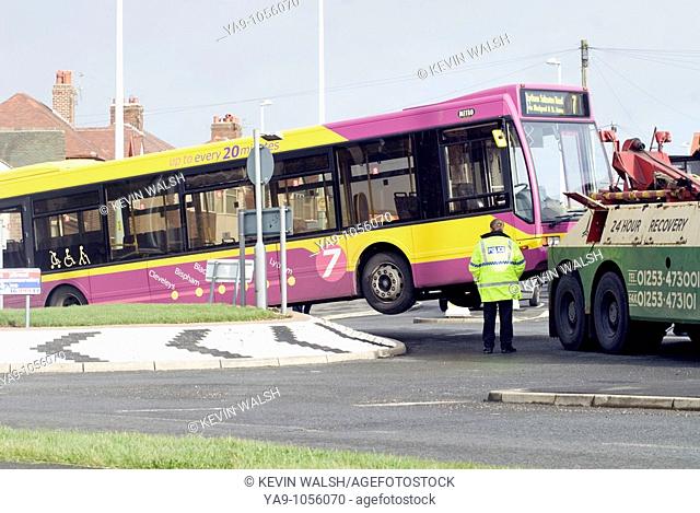 Bus stuck on traffic roundabout
