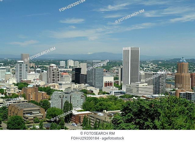 Portland, OR, Oregon, downtown, aerial view from Washington Park
