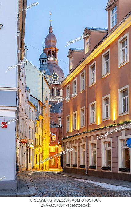 Dawn in the old town of Riga, Latvia