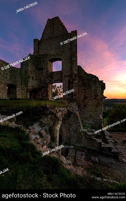 Evening mood at the castle ruin Homburg and the nature reserve ruin Homburg, Lower Franconia, Franconia, Bavaria, Germany