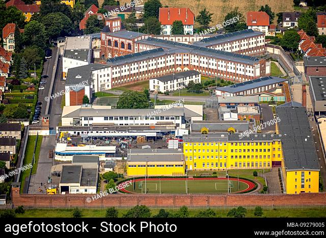 Aerial view of the Werl jail seen from the east, Werl prison in Werl in the Soester Börde in the state of North Rhine-Westphalia in Germany, Werl, Soester Börde