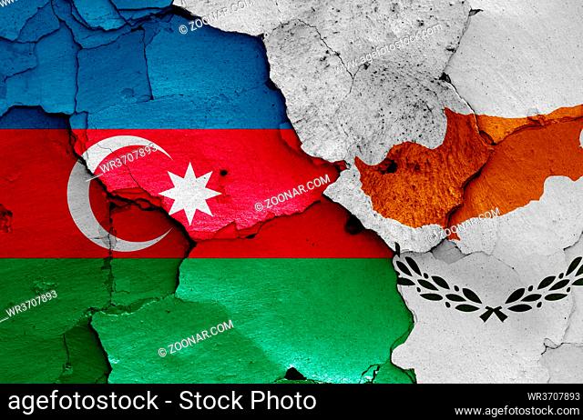 flags of Azerbaijan and Cyprus painted on cracked wall
