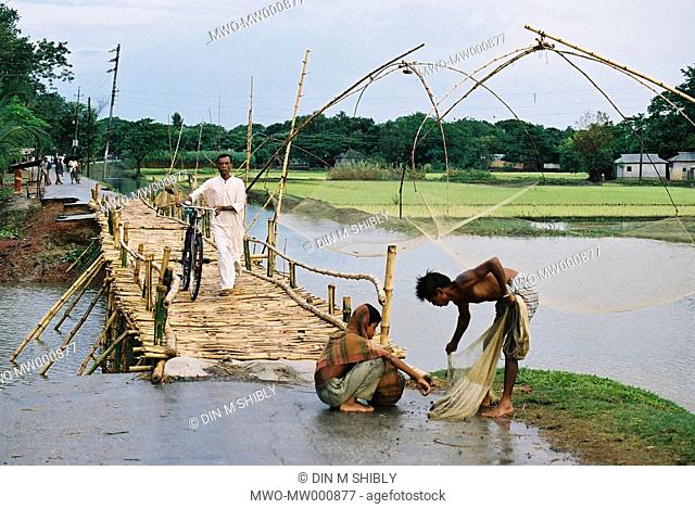 A countryside view of Gaibandha district Shrimph fishing is a common phenomenon in rainy season at Gaibandha Bangladesh