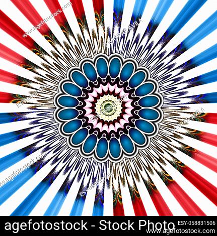 Digital flower on geometric red and blue background. Digital art