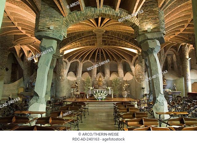 Church, Colonia Guell, architect Antoni Gaudi, Santa Coloma de Cervello, Barcelona, Catalonia, Spain / Antonio Gaudi, Colonia Güell