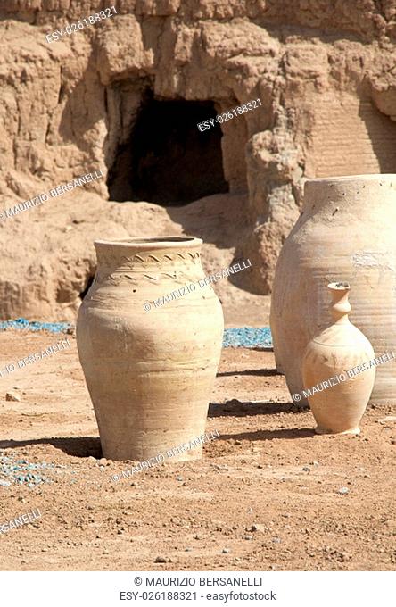 The old pottery outside the ruins of the Narin Qal'eh or Narin Castle. Itis a mud brick fort or castle in the town of Meybod, Iran