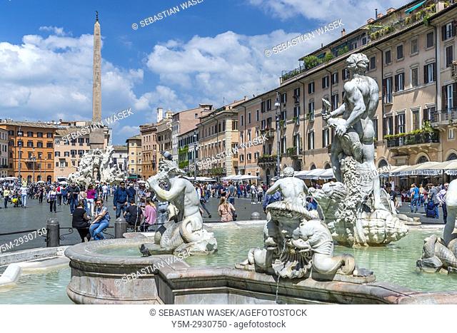 Fontana del Moro at Piazza Navona, Rome, Lazio, Italy, Europe