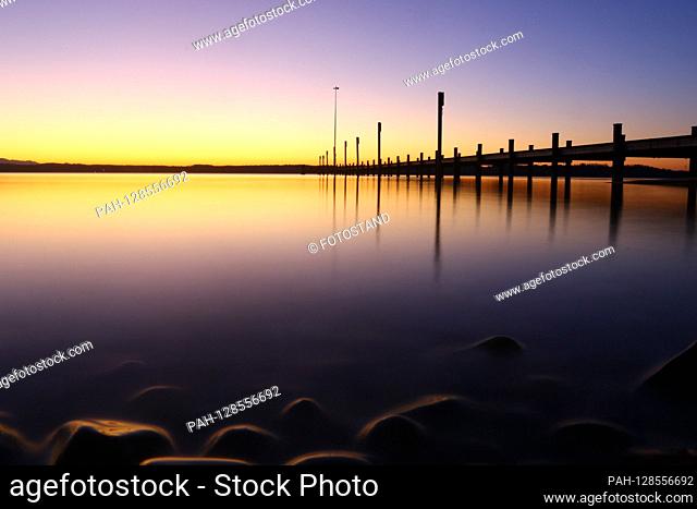 Ambach, Germany January 2020: Impressions Ambach - recreation area - January 2020 sunset in Ambach (Lkr.Bad Toelz / Wolfratshausen) on Lake Starnberg