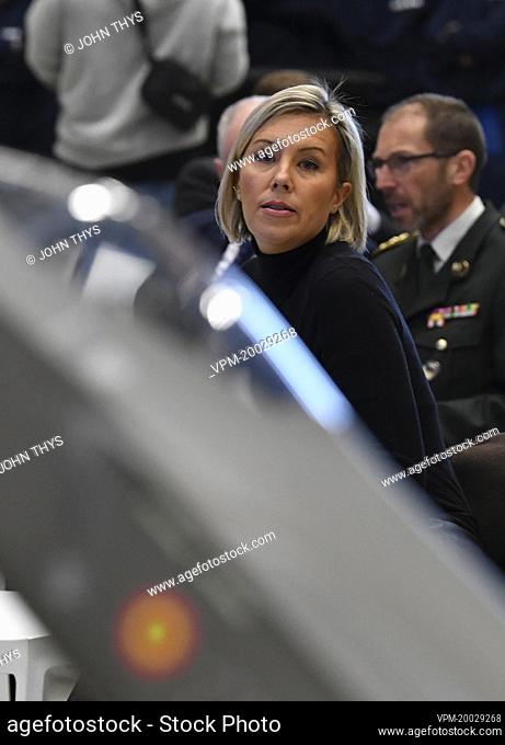 Defence minister Ludivine Dedonder pictured during the inauguration ceremony of Sabca's new production hall for the horizontal tailplane of the F-35 fighter...
