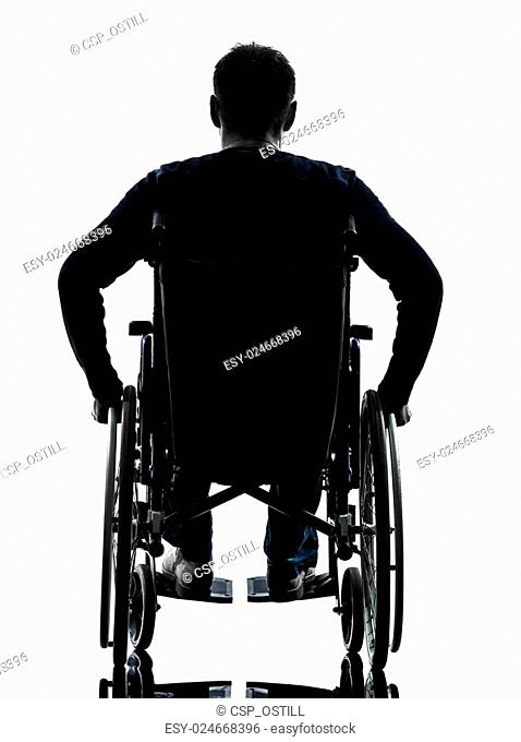 rear view handicapped man in wheelchair silhouette