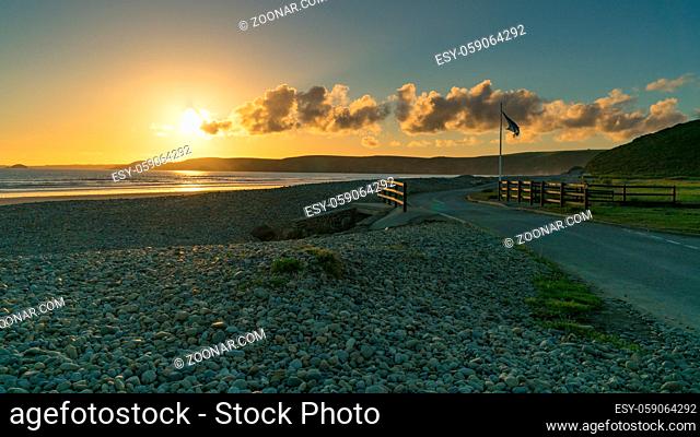 Evening light over Newgale Beach, Pembrokeshire, Dyfed, Wales, UK