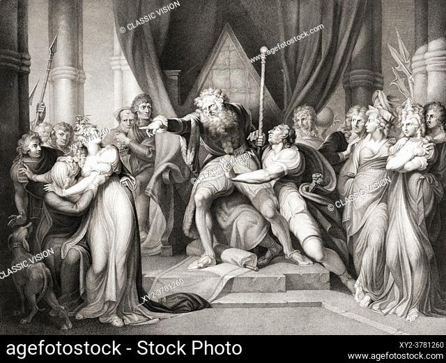 Illustration for William Shakespeareâ. . s play King Lear, Act I, Scene I. After an 18th century engraving by Richard Earlom from a work by Henry Fuseli