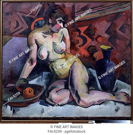 A nude with an Asian carpet in the background. Kuprin, Alexander Vassilyevich (1880-1960). Oil on canvas. Russian avant-garde. 1918. State S