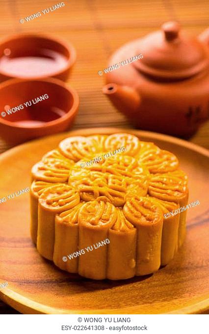 Mooncake for Chinese mid autumn festival foods. The Chinese words on the mooncakes means assorted fruits nuts, not a logo or trademark