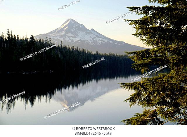Mount Hood reflecting in Lost Lake, Hood River, Oregon, United States
