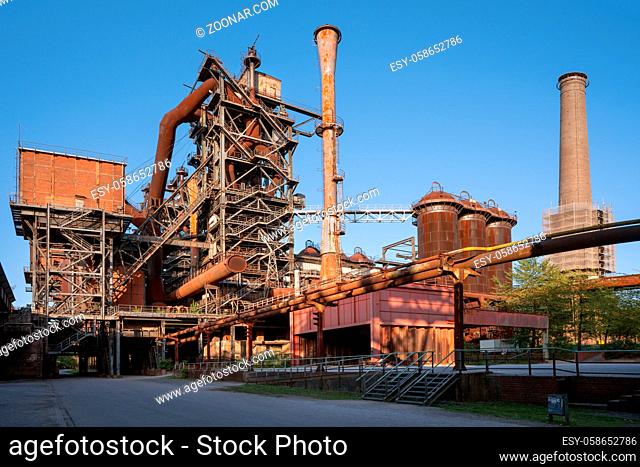 DUISBURG, GERMANY - SEPTEMBER 18, 2020: Industrial heritage of the old economy, ruin of steelmill in the Landschaftspark Duisburg on September 18