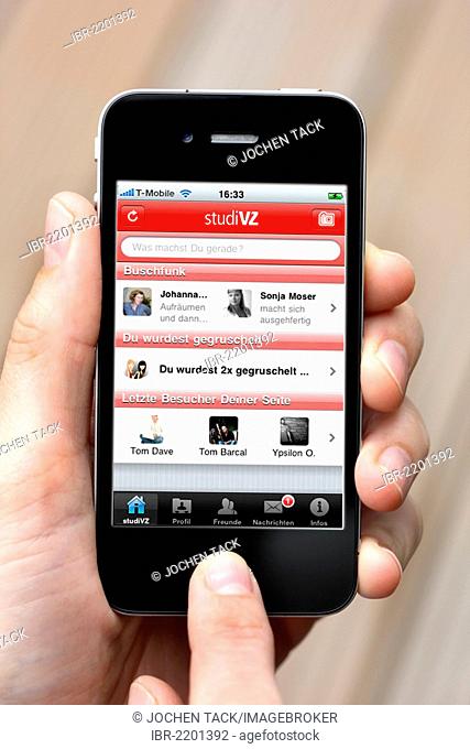 Iphone, smart phone, app on the screen, social network, StudiVZ