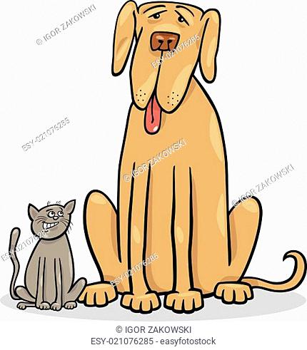small cat and big dog cartoon illustration